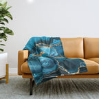 Abstract  Iceblue  And Gold Emerald Marble Landscape  Throw Blanket Gallery Image 1