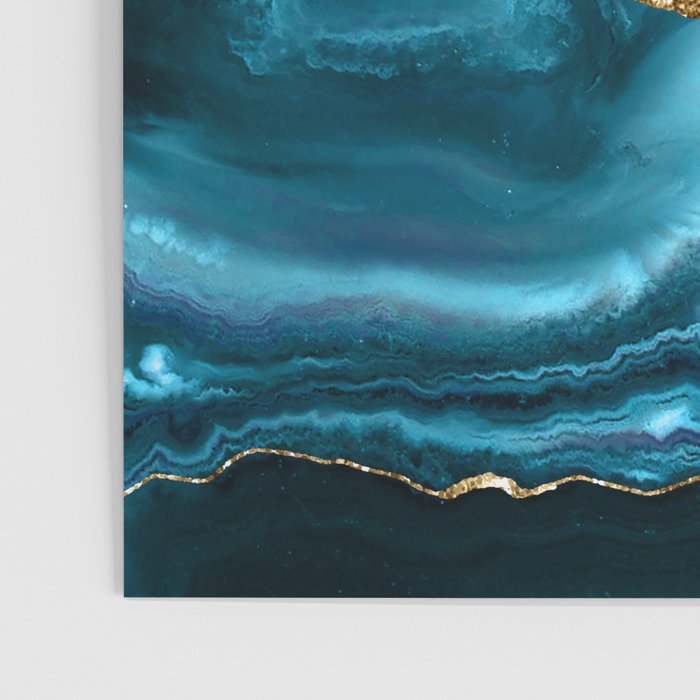 Abstract  Iceblue  And Gold Emerald Marble Landscape  Poster Gallery Image 3