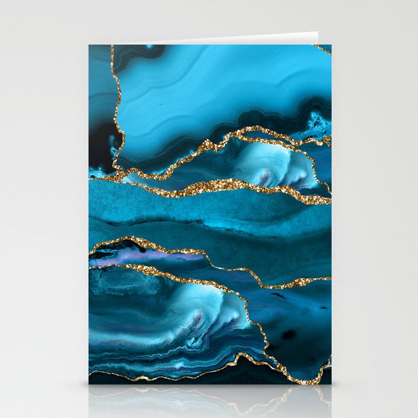 Abstract  Iceblue  And Gold Emerald Marble Landscape  Stationery Card Gallery Image 1