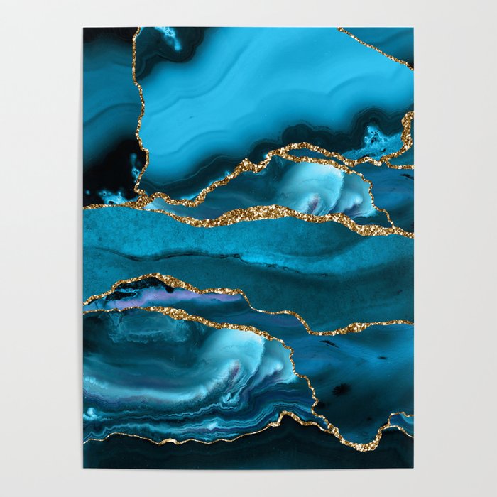 Abstract  Iceblue  And Gold Emerald Marble Landscape  Poster Gallery Image 4