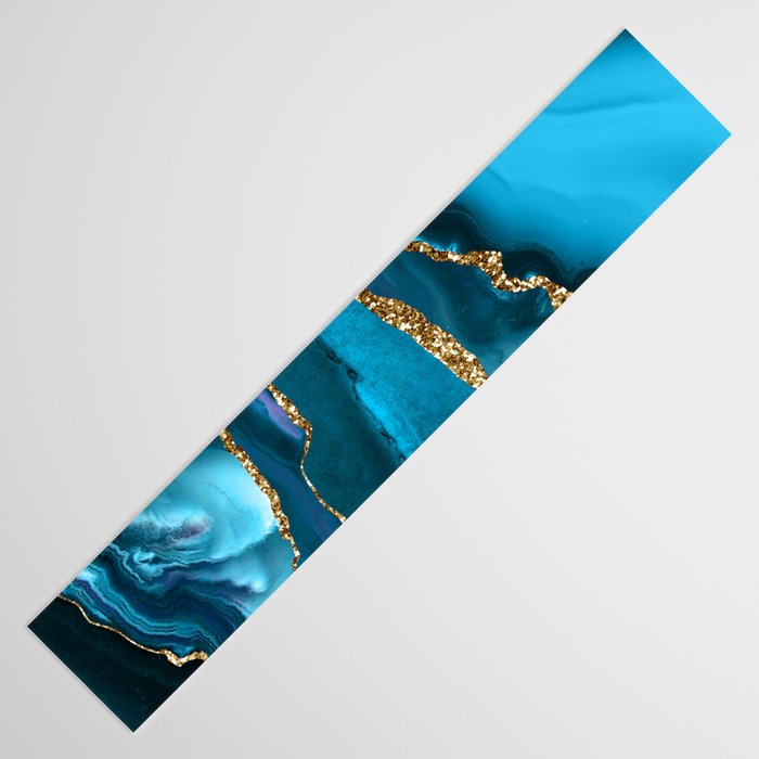 Abstract  Iceblue  And Gold Emerald Marble Landscape  Table Runner Gallery Image 3