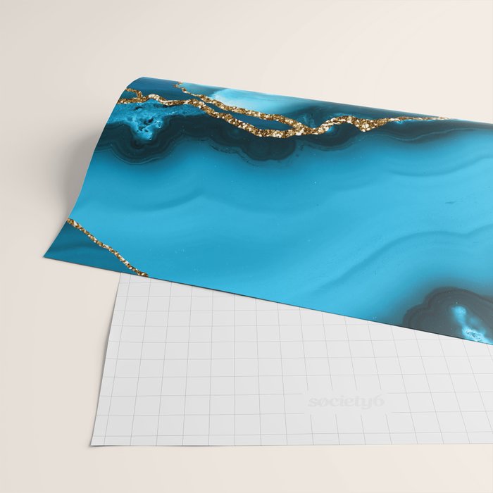 Abstract  Iceblue  And Gold Emerald Marble Landscape  Wrapping Paper Gallery Image 2