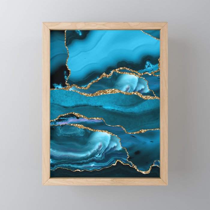 Abstract  Iceblue  And Gold Emerald Marble Landscape  Mini Art Print Gallery Image 1