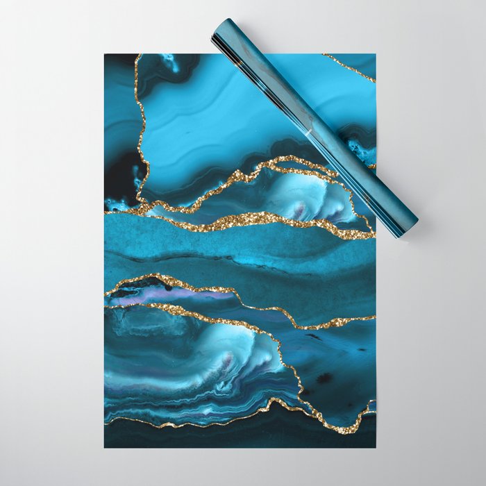 Abstract  Iceblue  And Gold Emerald Marble Landscape  Wrapping Paper Gallery Image 1
