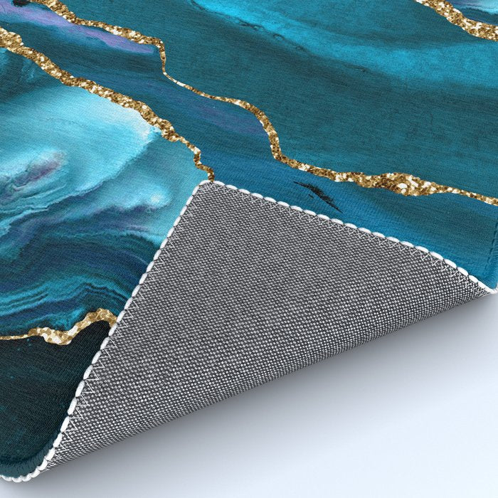 Abstract  Iceblue  And Gold Emerald Marble Landscape  Rug Gallery Image 4