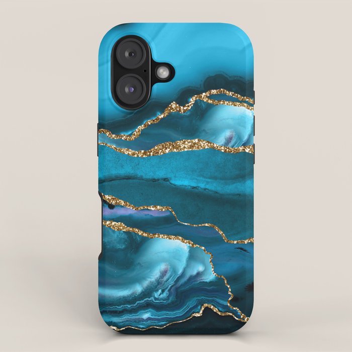 Abstract  Iceblue  And Gold Emerald Marble Landscape  iPhone Case Gallery Image 1
