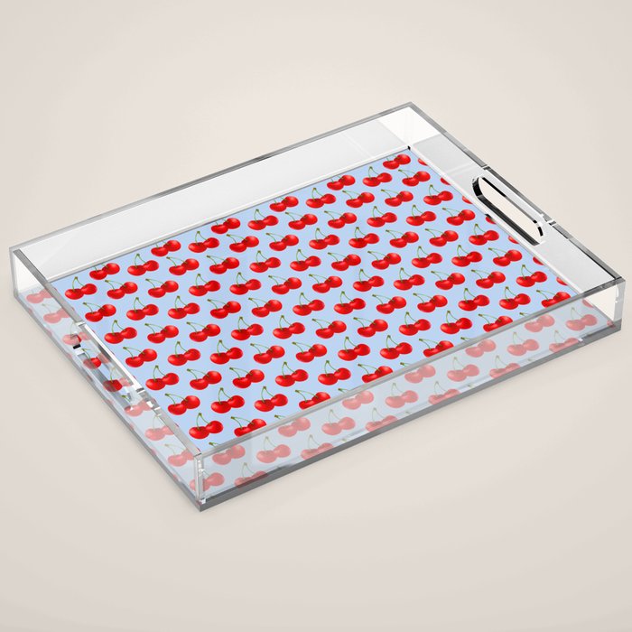 Y2K Cherries - Blue Pattern Large Acrylic Tray Gallery Image 1