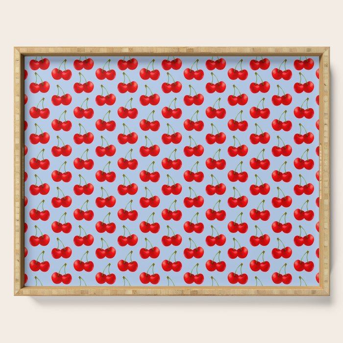 Y2K Cherries - Blue Pattern Large Serving Tray Gallery Image 1