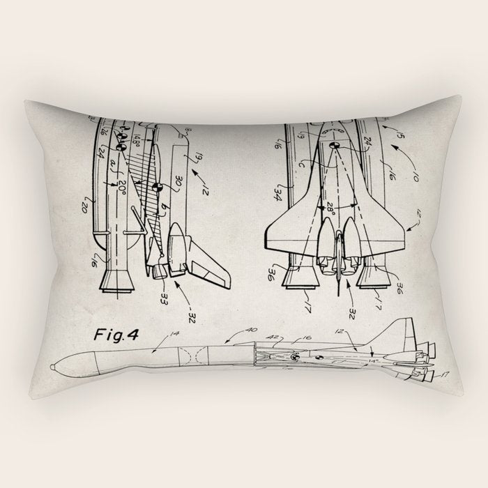 Nasa Space Shuttle Patent - Nasa Shuttle Art - Antique Rectangular Pillow Gallery Image 1