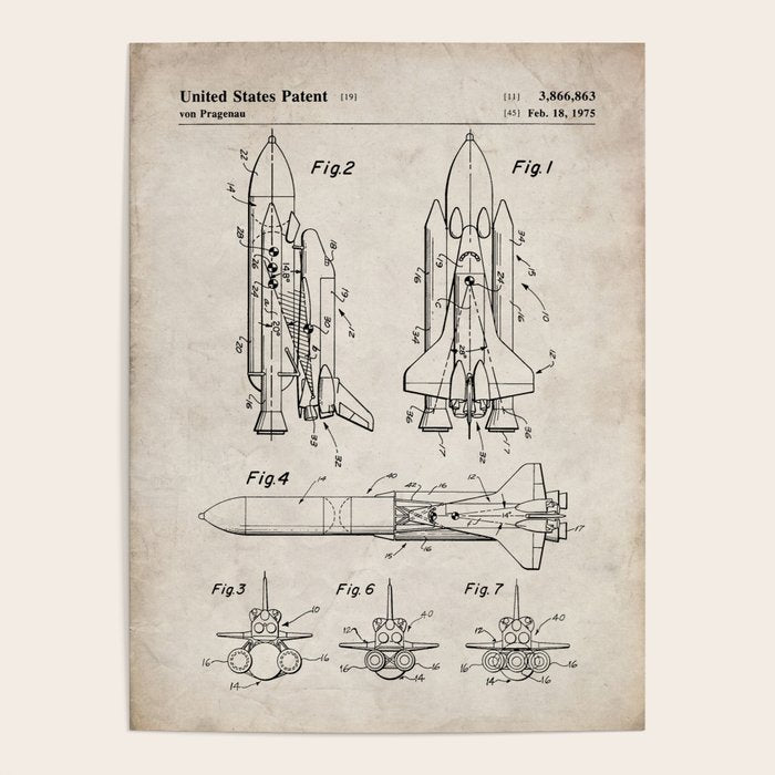 Nasa Space Shuttle Patent - Nasa Shuttle Art - Antique Poster Gallery Image 1