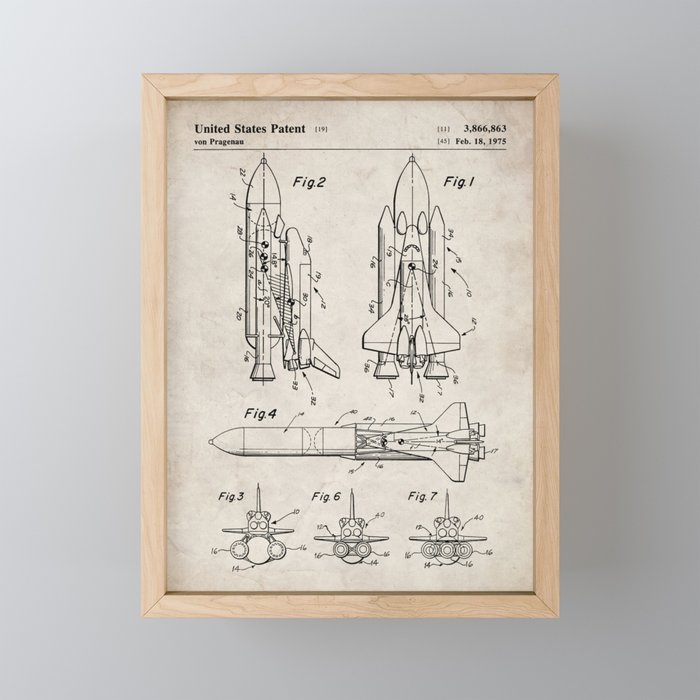 Nasa Space Shuttle Patent - Nasa Shuttle Art - Antique Mini Art Print Gallery Image 1