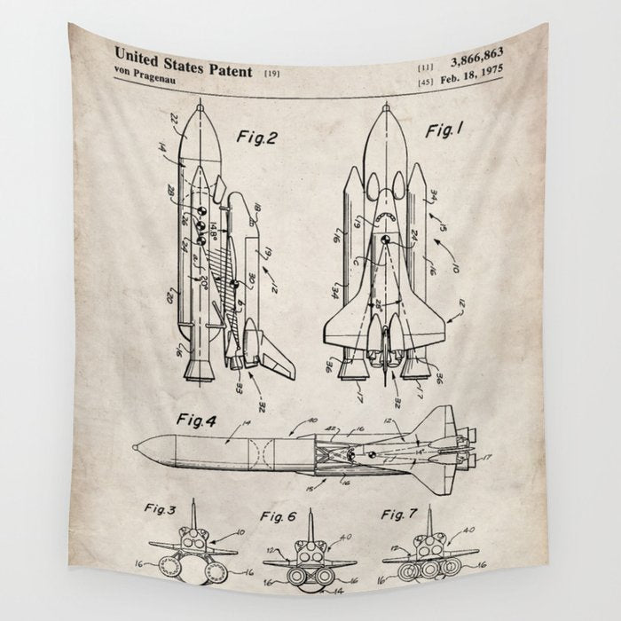 Nasa Space Shuttle Patent - Nasa Shuttle Art - Antique Wall Tapestry Gallery Image 1