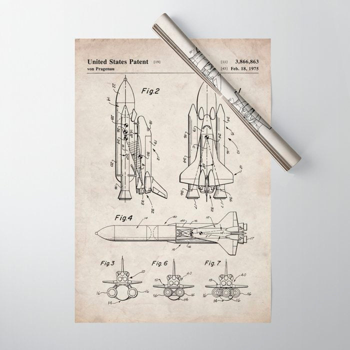 Nasa Space Shuttle Patent - Nasa Shuttle Art - Antique Wrapping Paper Gallery Image 1
