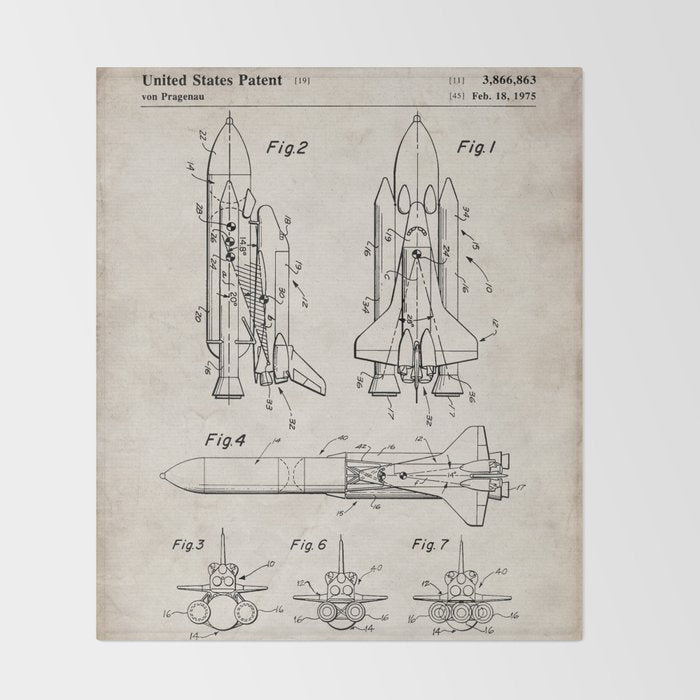 Nasa Space Shuttle Patent - Nasa Shuttle Art - Antique Throw Blanket Gallery Image 2