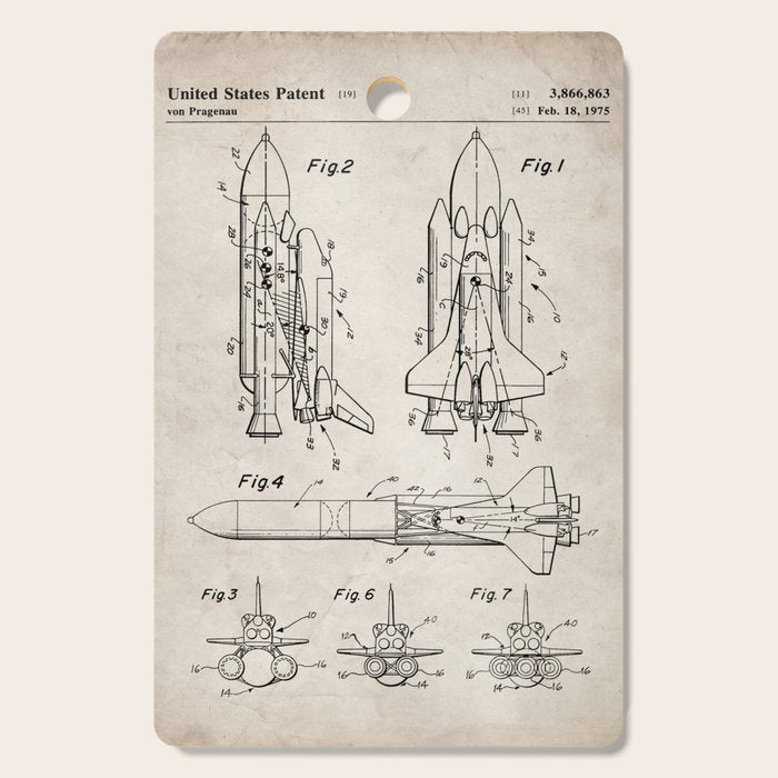 Nasa Space Shuttle Patent - Nasa Shuttle Art - Antique Cutting Board Gallery Image 1
