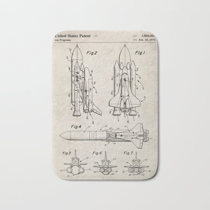 Nasa Space Shuttle Patent - Nasa Shuttle Art - Antique Bath Mat Gallery Image 1