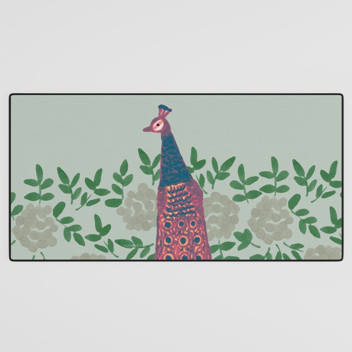 Peacock and Flower - Pink and Sage Desk Mat Gallery Image 3