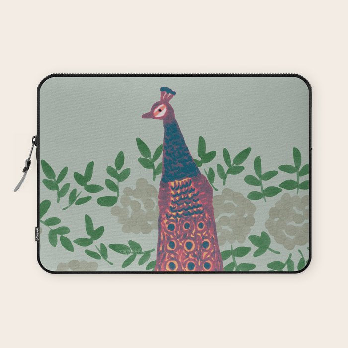 Peacock and Flower - Pink and Sage Laptop Sleeve Gallery Image 1