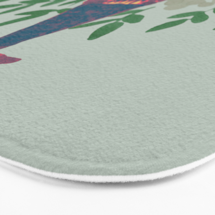 Peacock and Flower - Pink and Sage Bath Mat Gallery Image 3