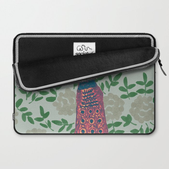 Peacock and Flower - Pink and Sage Laptop Sleeve Gallery Image 2