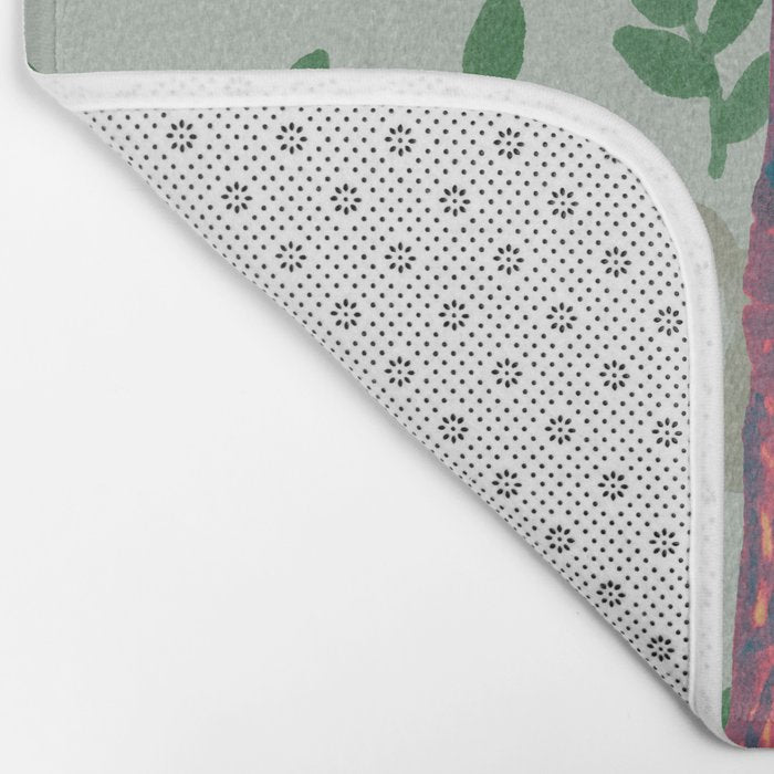 Peacock and Flower - Pink and Sage Bath Mat Gallery Image 2