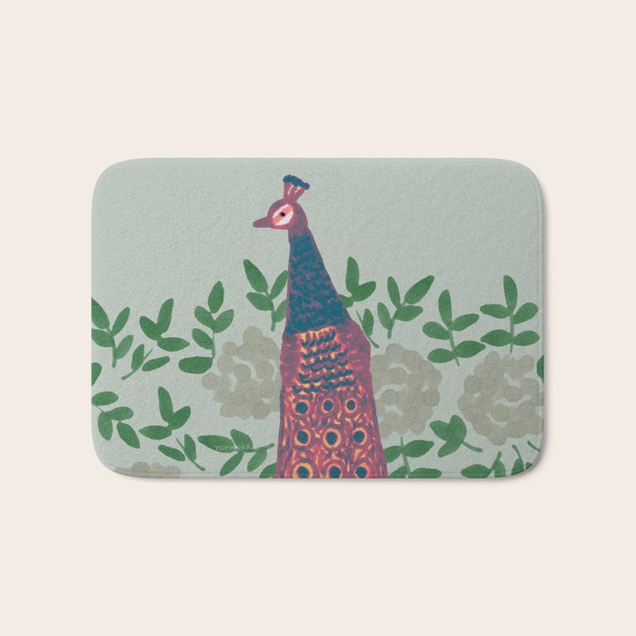 Peacock and Flower - Pink and Sage Bath Mat Gallery Image 1