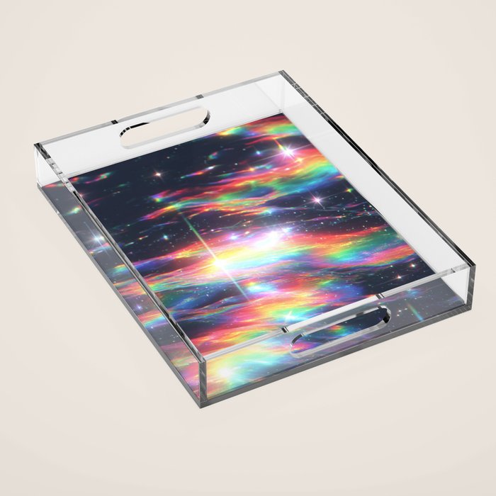 Celestial Rainbow Drift Abstract Space Prism Light and Ethereal Glow Acrylic Tray Gallery Image 1