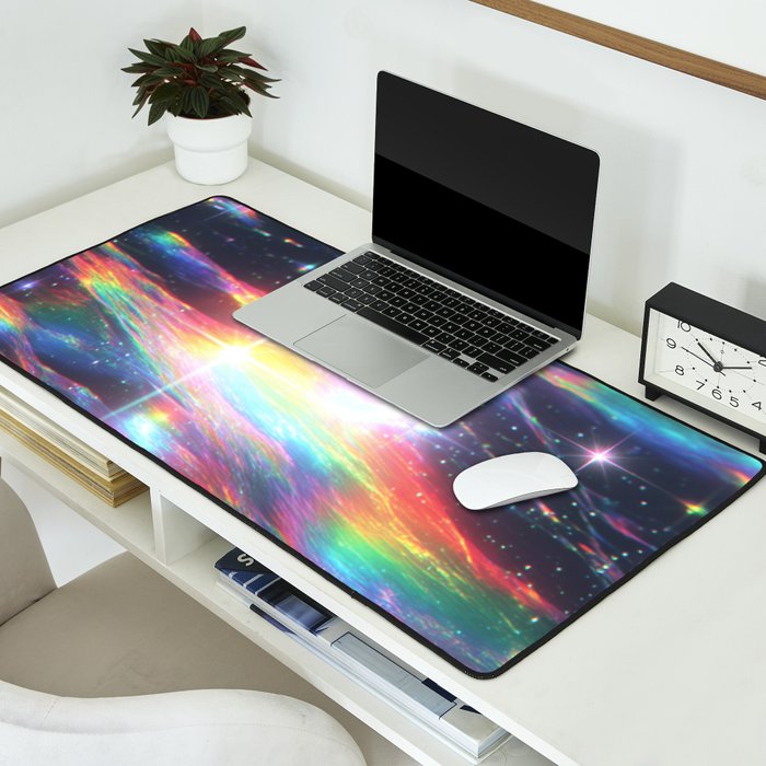 Celestial Rainbow Drift Abstract Space Prism Light and Ethereal Glow Desk Mat Gallery Image 2