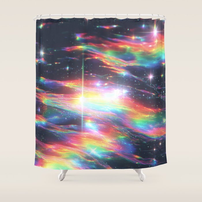 Celestial Rainbow Drift Abstract Space Prism Light and Ethereal Glow Shower Curtain Gallery Image 1