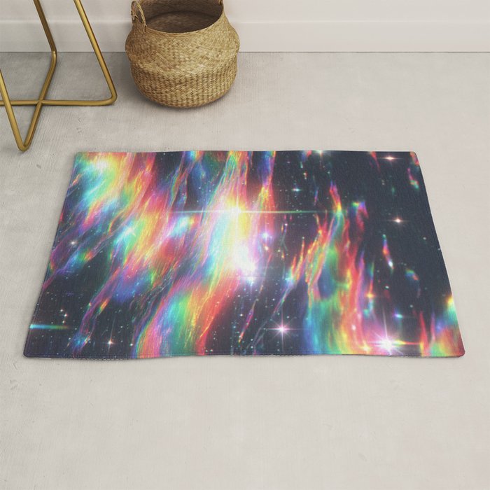 Celestial Rainbow Drift Abstract Space Prism Light and Ethereal Glow Rug Gallery Image 1