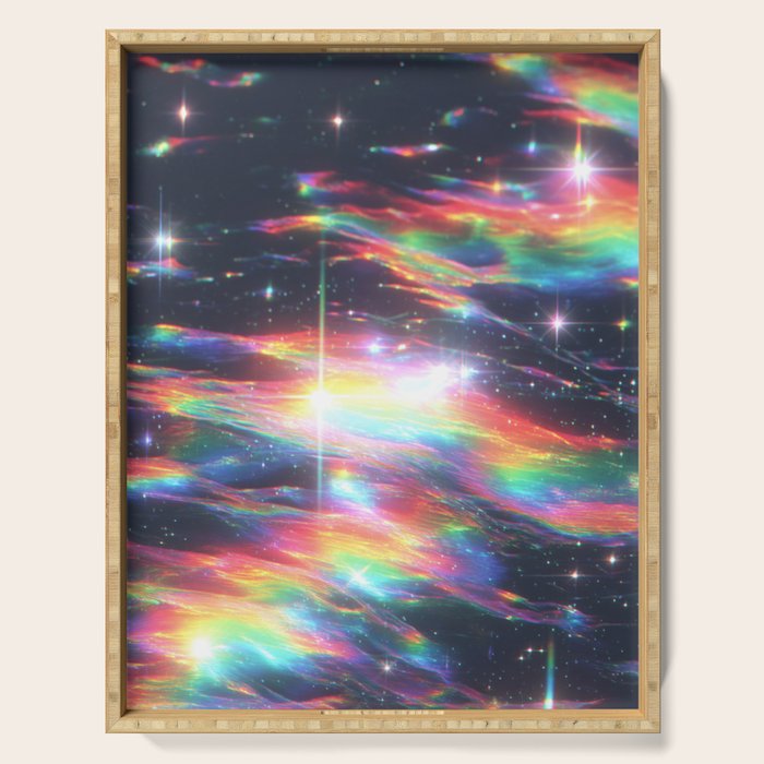 Celestial Rainbow Drift Abstract Space Prism Light and Ethereal Glow Serving Tray Gallery Image 1