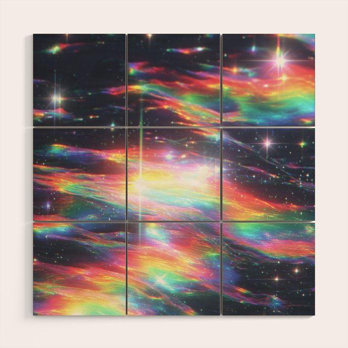 Celestial Rainbow Drift Abstract Space Prism Light and Ethereal Glow Wood Wall Art Gallery Image 1