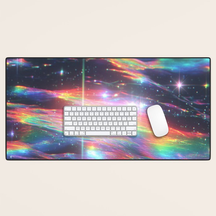 Celestial Rainbow Drift Abstract Space Prism Light and Ethereal Glow Desk Mat Gallery Image 1