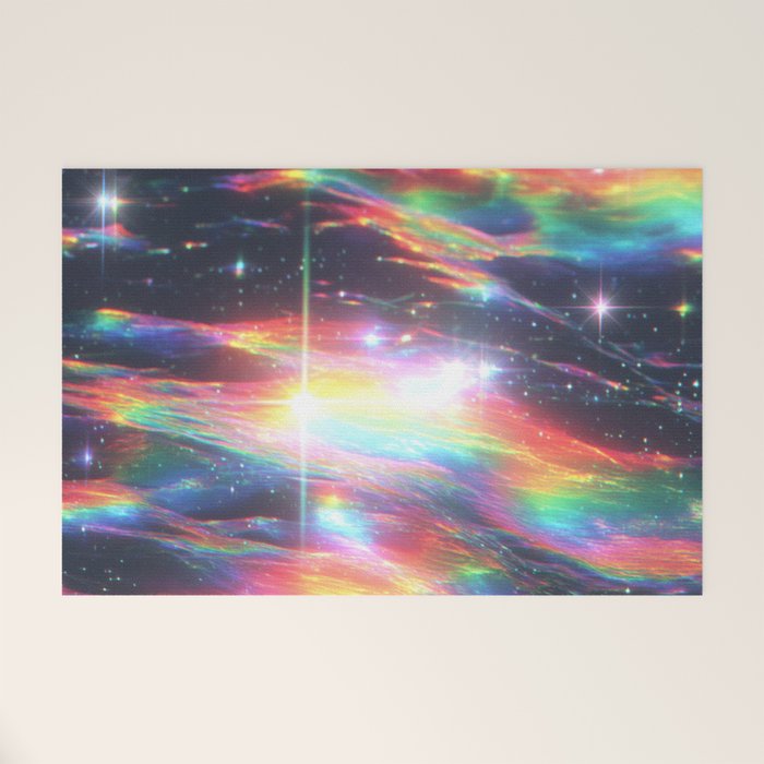 Celestial Rainbow Drift Abstract Space Prism Light and Ethereal Glow Welcome Mat Gallery Image 1