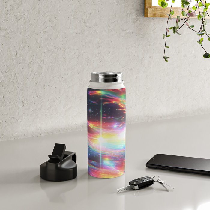 Celestial Rainbow Drift Abstract Space Prism Light and Ethereal Glow Water Bottle Gallery Image 4