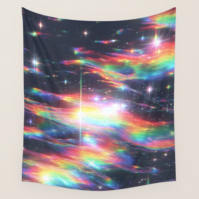 Celestial Rainbow Drift Abstract Space Prism Light and Ethereal Glow Wall Tapestry Gallery Image 4