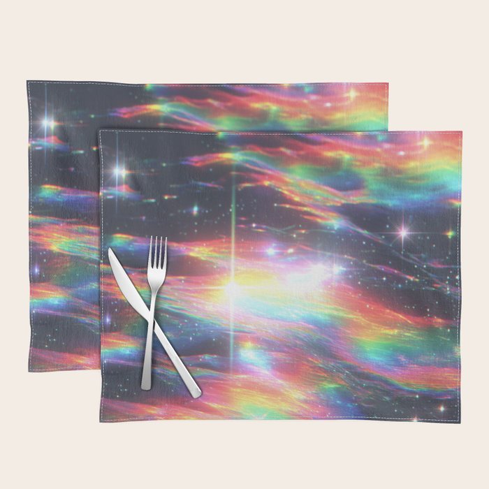Celestial Rainbow Drift Abstract Space Prism Light and Ethereal Glow Placemat Gallery Image 1