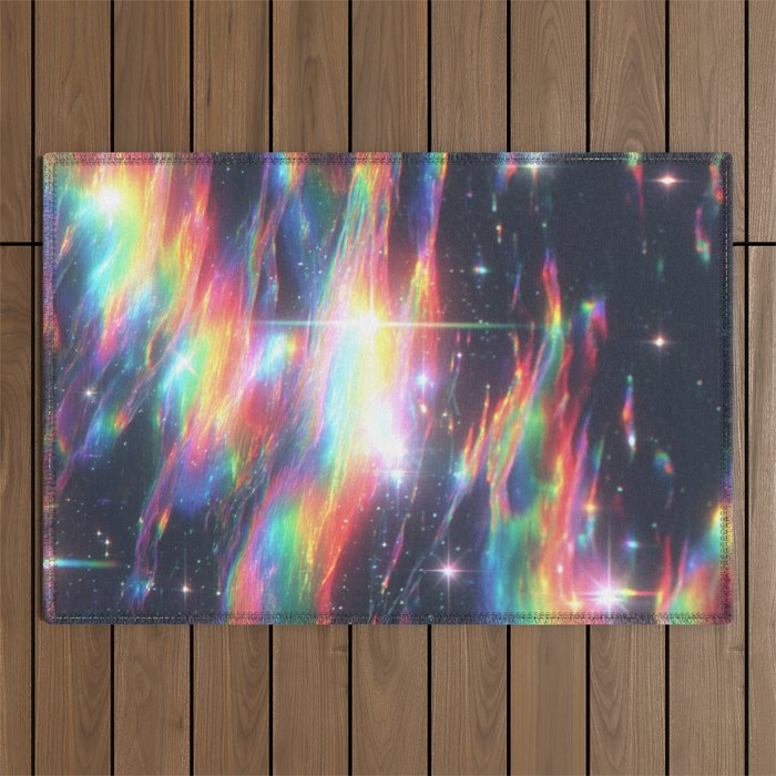 Celestial Rainbow Drift Abstract Space Prism Light and Ethereal Glow Outdoor Rug Gallery Image 1