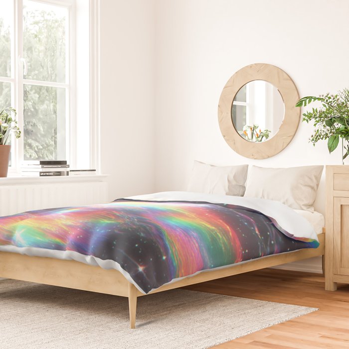 Celestial Rainbow Drift Abstract Space Prism Light and Ethereal Glow Duvet Cover Gallery Image 2