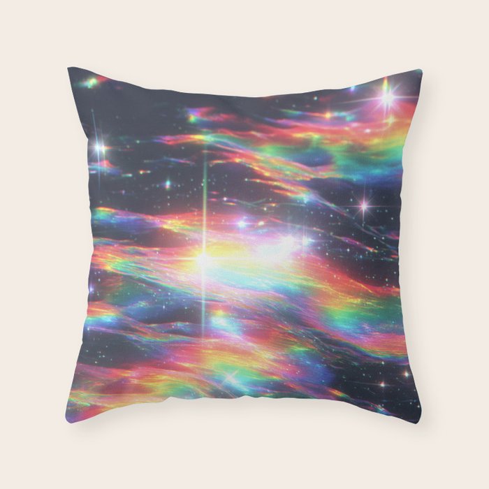 Celestial Rainbow Drift Abstract Space Prism Light and Ethereal Glow Throw Pillow Gallery Image 6