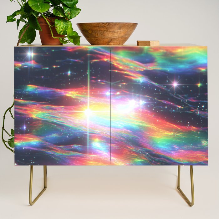 Celestial Rainbow Drift Abstract Space Prism Light and Ethereal Glow Credenza Gallery Image 1