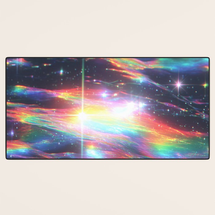 Celestial Rainbow Drift Abstract Space Prism Light and Ethereal Glow Desk Mat Gallery Image 3
