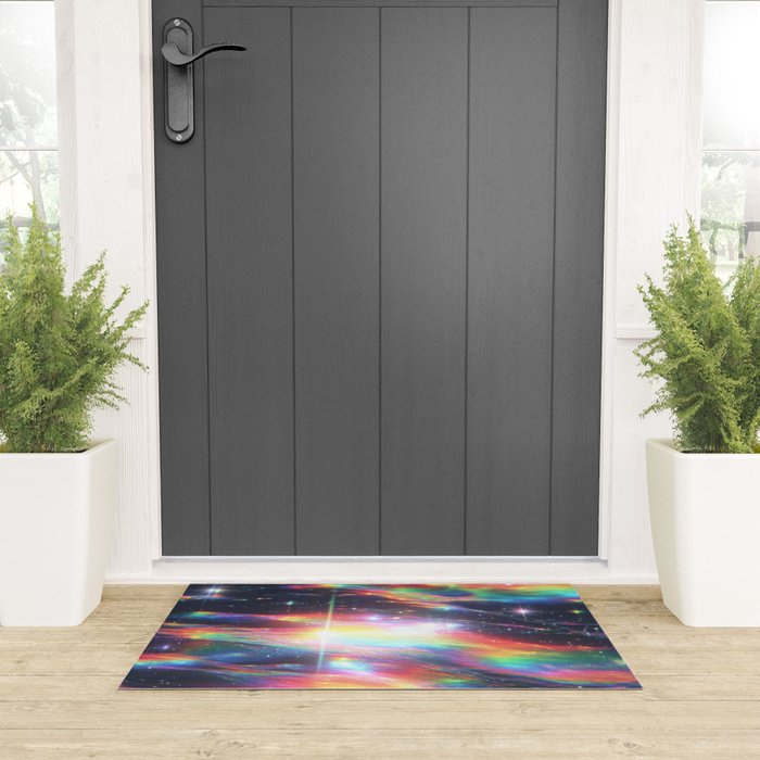 Celestial Rainbow Drift Abstract Space Prism Light and Ethereal Glow Welcome Mat Gallery Image 3