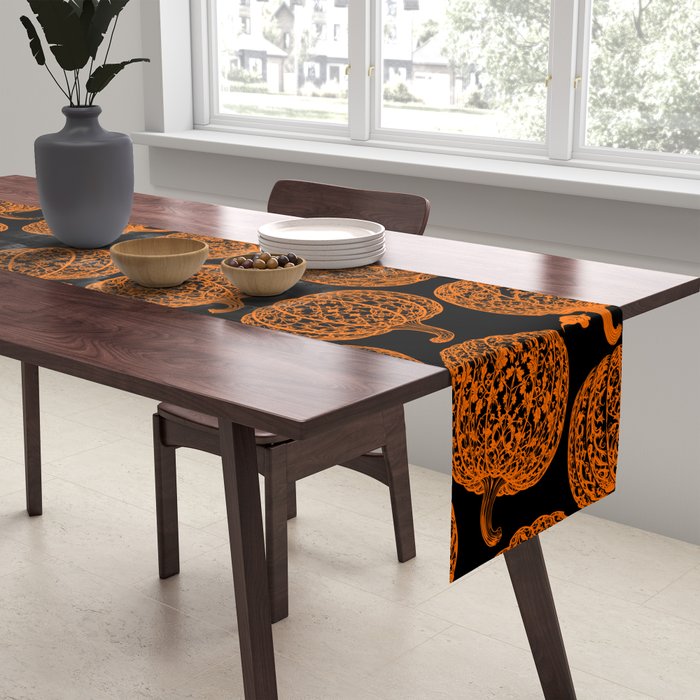 Lace Pumpkin Halloween Pattern Needle Bobbin Crochet Thread Table Runner Gallery Image 2