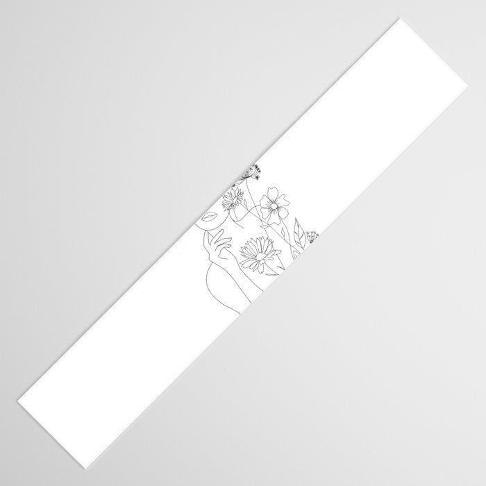 Minimal Line Art Woman with Flowers III Table Runner Gallery Image 3