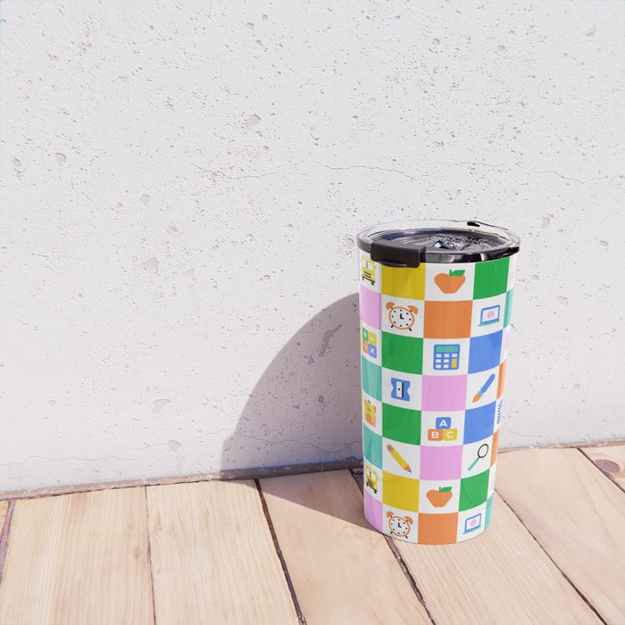 Colorful back to school checkered art pattern Travel Mug Gallery Image 4