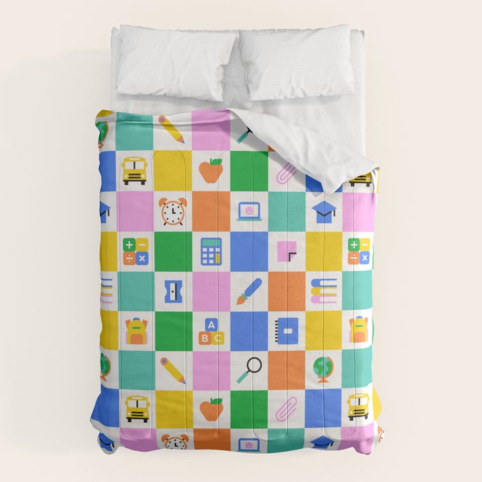 Colorful back to school checkered art pattern Comforter Gallery Image 6