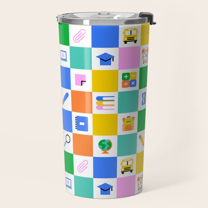 Colorful back to school checkered art pattern Travel Mug Gallery Image 2