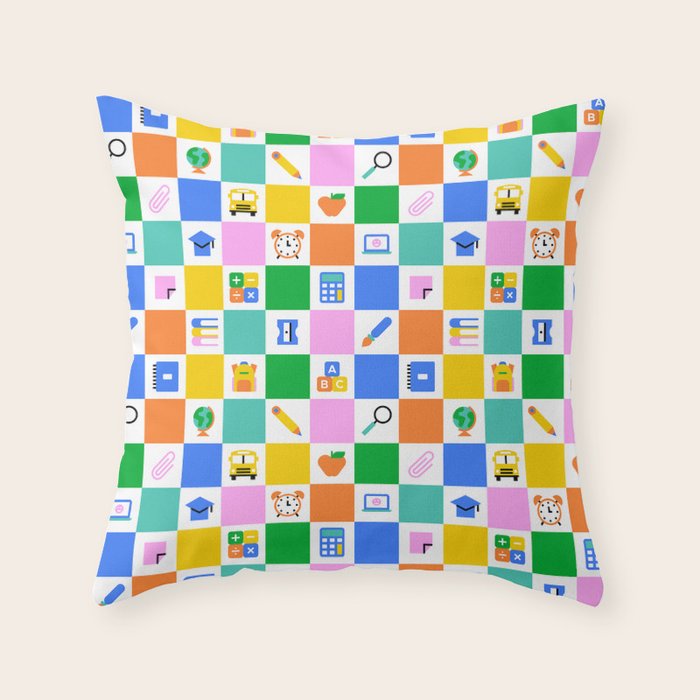 Colorful back to school checkered art pattern Throw Pillow Gallery Image 6