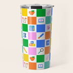 Colorful back to school checkered art pattern Travel Mug Gallery Image 1